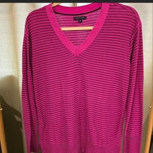 Pink Striped V-Neck Sweater